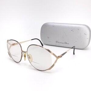Christian Dior STRIA 2387 Vintage Oversized Round Gold Black Eyeglass Frames